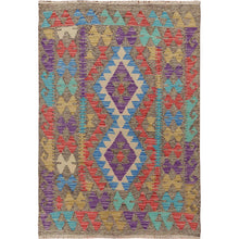 Load image into Gallery viewer, 2&#39;8&quot;x3&#39;10&quot; Colorful Reversible Afghan Kilim Flat weave Pure Wool Hand Woven Oriental Rug FWR345270