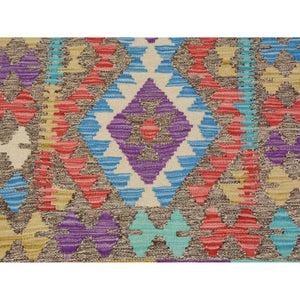 2'8"x3'10" Colorful Reversible Afghan Kilim Flat weave Pure Wool Hand Woven Oriental Rug FWR345270