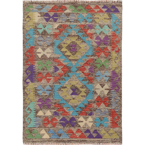 2'7"x3'10" Colorful Reversible Afghan Kilim Flat Weave Pure Wool Hand Woven Oriental Rug FWR345282