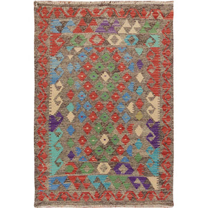 2'9"x4' Colorful Reversible Afghan Kilim Flat Weave Pure Wool Hand Woven Oriental Rug FWR345306
