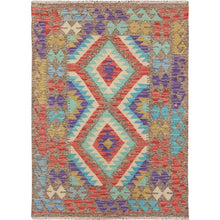 Load image into Gallery viewer, 3&#39;x4&#39; Colorful Reversible Geometric Design Afghan Kilim Flat Weave Pure Wool Hand Woven Oriental Rug FWR345432