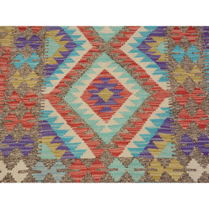 3'x4' Colorful Reversible Geometric Design Afghan Kilim Flat Weave Pure Wool Hand Woven Oriental Rug FWR345432