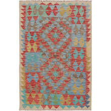 Load image into Gallery viewer, 2&#39;8&quot;x4&#39; Colorful Reversible Flat Weave Afghan Kilim Pure Wool Hand Woven Oriental Rug FWR345444