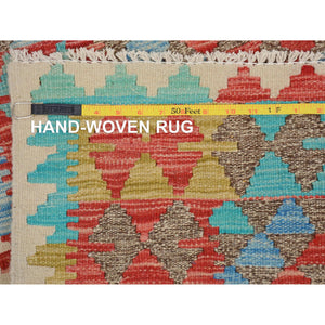 2'8"x4' Colorful Reversible Flat Weave Afghan Kilim Pure Wool Hand Woven Oriental Rug FWR345444