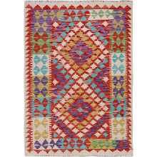 Load image into Gallery viewer, 2&#39;10&quot;x4&#39;2&quot; Colorful Reversible Flat Weave Afghan Kilim Pure Wool Hand Woven Oriental Rug FWR345582