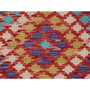 2'10"x4'2" Colorful Reversible Flat Weave Afghan Kilim Pure Wool Hand Woven Oriental Rug FWR345582