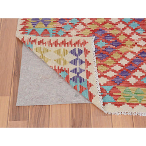 2'10"x4'2" Colorful Reversible Flat Weave Afghan Kilim Pure Wool Hand Woven Oriental Rug FWR345582
