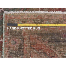 Load image into Gallery viewer, 3&#39;7&quot;x12&#39;3&quot; Green Vintage and Worn Down Persian Heriz Distressed Hand Knotted Runner Pure Wool Oriental Rug FWR345876