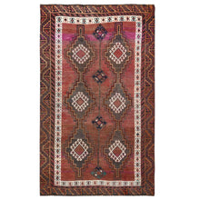 Load image into Gallery viewer, 4&#39;6&quot;x7&#39;5&quot; Vintage with Even Wear Persian Shiraz with Purple Abrash Worn Down Distressed Hand Knotted Clean Oriental Rug FWR346536