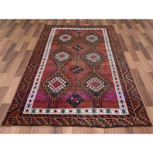 Load image into Gallery viewer, 4&#39;6&quot;x7&#39;5&quot; Vintage with Even Wear Persian Shiraz with Purple Abrash Worn Down Distressed Hand Knotted Clean Oriental Rug FWR346536