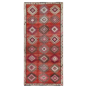 3'7"x7'9" Geometric Medallion All Over Design Colorful with The Sunset Persian Shiraz Hand Knotted Wide Runner Clean Oriental Rug FWR346638