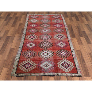 3'7"x7'9" Geometric Medallion All Over Design Colorful with The Sunset Persian Shiraz Hand Knotted Wide Runner Clean Oriental Rug FWR346638