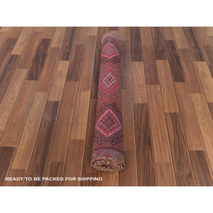 3'7"x7'9" Geometric Medallion All Over Design Colorful with The Sunset Persian Shiraz Hand Knotted Wide Runner Clean Oriental Rug FWR346638