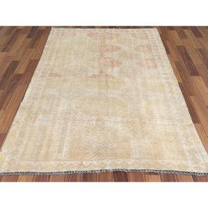4'4"x7'2" Washed Out and Vintage Distressed Hand Knotted Persian Shiraz Worn Down Clean Oriental Rug FWR346806