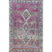 Load image into Gallery viewer, 4&#39;9&quot;x7&#39;2&quot; Pink Hand Knotted Persian Shiraz Bohemian Cropped Thin Vintage Clean Organic Wool Oriental Rug FWR347022