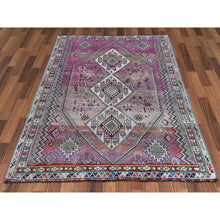 Load image into Gallery viewer, 4&#39;9&quot;x7&#39;2&quot; Pink Hand Knotted Persian Shiraz Bohemian Cropped Thin Vintage Clean Organic Wool Oriental Rug FWR347022