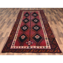 Load image into Gallery viewer, 4&#39;9&quot;x10&#39;5&quot; Distressed Hand Knotted Red Persian Qashqai Worn Down Vintage Bohemian Natural Wool Clean Runner Oriental Rug FWR347184