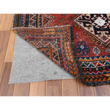 Load image into Gallery viewer, 4&#39;2&quot;x6&#39;3&quot; Pure Wool Purple Hand Knotted Persian Shiraz Bohemian Old Sheared Low Clean Oriental Rug FWR347340