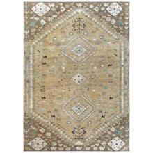Load image into Gallery viewer, 6&#39;1&quot;x9&#39; Bohemian Persian Shiraz Pure Wool Beige Semi Antique Distressed Hand Knotted Clean Oriental Rug FWR347538