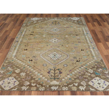 Load image into Gallery viewer, 6&#39;1&quot;x9&#39; Bohemian Persian Shiraz Pure Wool Beige Semi Antique Distressed Hand Knotted Clean Oriental Rug FWR347538