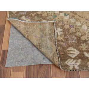 6'1"x9' Bohemian Persian Shiraz Pure Wool Beige Semi Antique Distressed Hand Knotted Clean Oriental Rug FWR347538