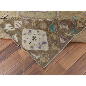 6'1"x9' Bohemian Persian Shiraz Pure Wool Beige Semi Antique Distressed Hand Knotted Clean Oriental Rug FWR347538