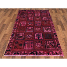 Load image into Gallery viewer, 4&#39;x6&#39;10&quot; Semi Antique Red Persian Bakhtiari With Golden Panel Design Clean Sheared Low Organic Wool Hand Knotted Oriental Rug FWR347796