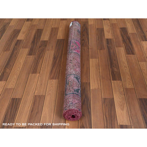 4'x6'10" Semi Antique Red Persian Bakhtiari With Golden Panel Design Clean Sheared Low Organic Wool Hand Knotted Oriental Rug FWR347796