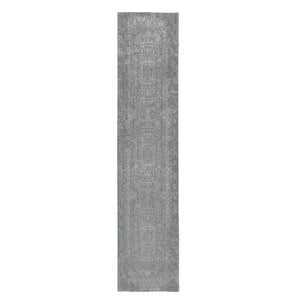 2'5"X12'2" Gray Fine jacquard Hand Loomed Modern Wool And Art Silk Runner Oriental Rug FWR348006