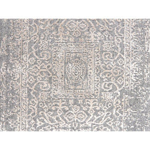 2'5"X12'2" Gray Fine jacquard Hand Loomed Modern Wool And Art Silk Runner Oriental Rug FWR348006