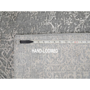 2'5"X12'2" Gray Fine jacquard Hand Loomed Modern Wool And Art Silk Runner Oriental Rug FWR348006