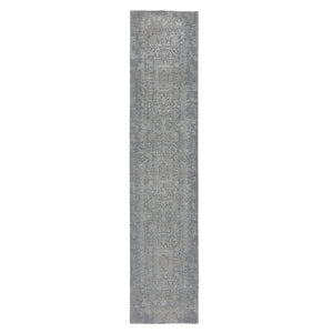 2'5"X12'1" Gray Fine jacquard Hand Loomed Modern Wool And Art Silk Runner Oriental Rug FWR348018