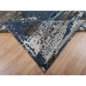 9'9"x'13'9" Blue Abstract Design Wool and Silk Hand Knotted Oriental Rug FWR348084