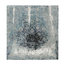 Load image into Gallery viewer, 12&#39;2&quot;x12&#39;2&quot; Blue Broken Persian Tabriz Erased Design Wool and Silk Hand Knotted Square Oriental Rug FWR348096