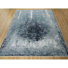Load image into Gallery viewer, 12&#39;2&quot;x12&#39;2&quot; Blue Broken Persian Tabriz Erased Design Wool and Silk Hand Knotted Square Oriental Rug FWR348096