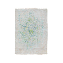 Load image into Gallery viewer, 3&#39;x5&#39; Ivory Touch Of Green Pure Silk With Textured Wool Hand Knotted Oriental Rug FWR348618