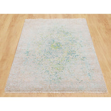 Load image into Gallery viewer, 3&#39;x5&#39; Ivory Touch Of Green Pure Silk With Textured Wool Hand Knotted Oriental Rug FWR348618
