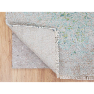 3'x5' Ivory Touch Of Green Pure Silk With Textured Wool Hand Knotted Oriental Rug FWR348618