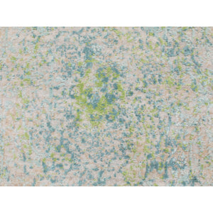 3'x5' Ivory Touch Of Green Pure Silk With Textured Wool Hand Knotted Oriental Rug FWR348618