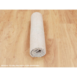 3'x5' Ivory Touch Of Green Pure Silk With Textured Wool Hand Knotted Oriental Rug FWR348618