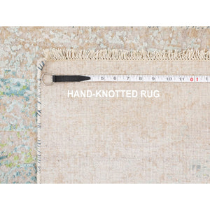 3'x5' Ivory Touch Of Green Pure Silk With Textured Wool Hand Knotted Oriental Rug FWR348618