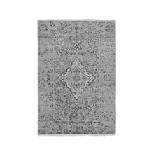 Load image into Gallery viewer, 3&#39;1&quot;x5&#39;1&quot; Gray Persian Erased Design Silk With Textured Wool Hand Knotted Oriental Rug FWR348624