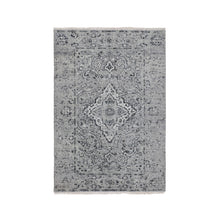 Load image into Gallery viewer, 3&#39;1&quot;x5&#39;1&quot; Gray Persian Erased Design Silk With Textured Wool Hand Knotted Oriental Rug FWR348624
