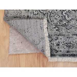 3'1"x5'1" Gray Persian Erased Design Silk With Textured Wool Hand Knotted Oriental Rug FWR348624