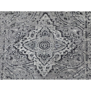 3'1"x5'1" Gray Persian Erased Design Silk With Textured Wool Hand Knotted Oriental Rug FWR348624