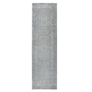 2'5"x10'2" Gray Fine jacquard Hand Loomed Modern Wool and Art Silk Runner Oriental Rug FWR348630