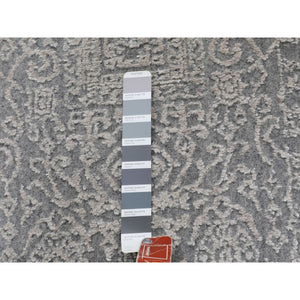 2'5"x10'2" Gray Fine jacquard Hand Loomed Modern Wool and Art Silk Runner Oriental Rug FWR348630