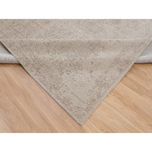 11'8"x14'8" Oversized Taupe Fine Jacquard Hand Loomed Modern Wool And Art Silk Oriental Rug FWR348678