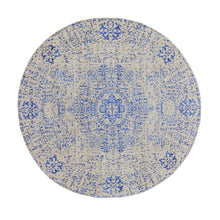 Load image into Gallery viewer, 8&#39;x8&#39; Blue Wool and Silk Mamluk Design Jacquard Hand Loomed Round Oriental Rug FWR348708