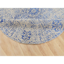 Load image into Gallery viewer, 8&#39;x8&#39; Blue Wool and Silk Mamluk Design Jacquard Hand Loomed Round Oriental Rug FWR348708